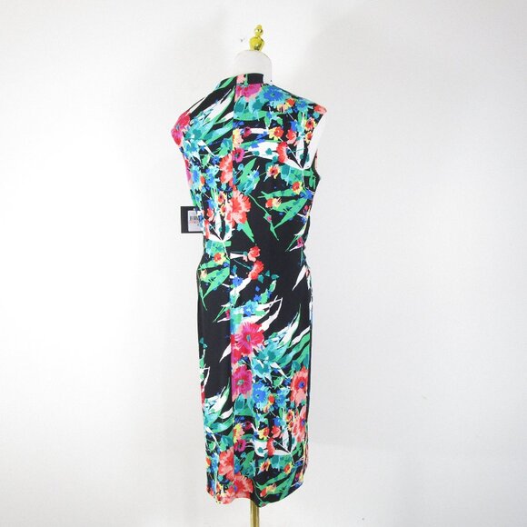 Ellen Tracy Womens Bright Multi-Color Floral Faux Wrap Sheath Dress Size 10 - Picture 7 of 11